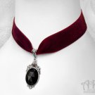 Black Crystal Wine Velvet Choker Necklace Red Silver Pendant Victorian Gothic C30