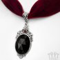 Black Crystal Wine Velvet Choker Necklace Red Silver Pendant Victorian Gothic C30