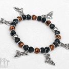 Black Copper Bat Halloween Bracelet Crystal Beaded Gothic Charm Elastic Stretch B20