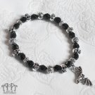Skull Beaded Bat Charm Stretch Bracelet Elastic Black Gothic Punk Silver B11
