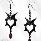 Black Red Crystal Bat Wings Earrings Teardrops Gothic Halloween Punk Heart E19