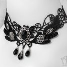 Black Crystal Lace Choker Necklace Rhinestone Antique Silver Victorian Gothic C15