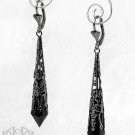 Gunmetal Black Teardrop Earrings Victorian Gothic Filigree Cone Long Pointed E58