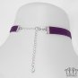 Purple Velvet Beaded Choker Necklace Victorian Gothic Ribbon Silver Filigree C47