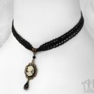 Ivory Cameo Lace Choker Necklace Black Bronze Pendant Steampunk Victorian C20