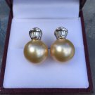 NEW 18CT GOLD 12MM GOLDEN SOUTHSEA EARRINGS 0.40CT DIAMOND EARRINGS