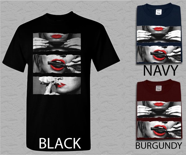Men T Shirt Blunt Roll Red Lips T-Hot Girl Rolling Blunt Sexy Lips Adult T-Shirt