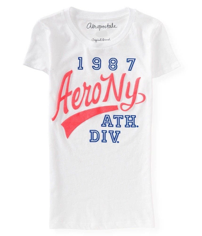 Aeropostale Juniors M White Tshirt Neon Glitter Logo Athletic Division