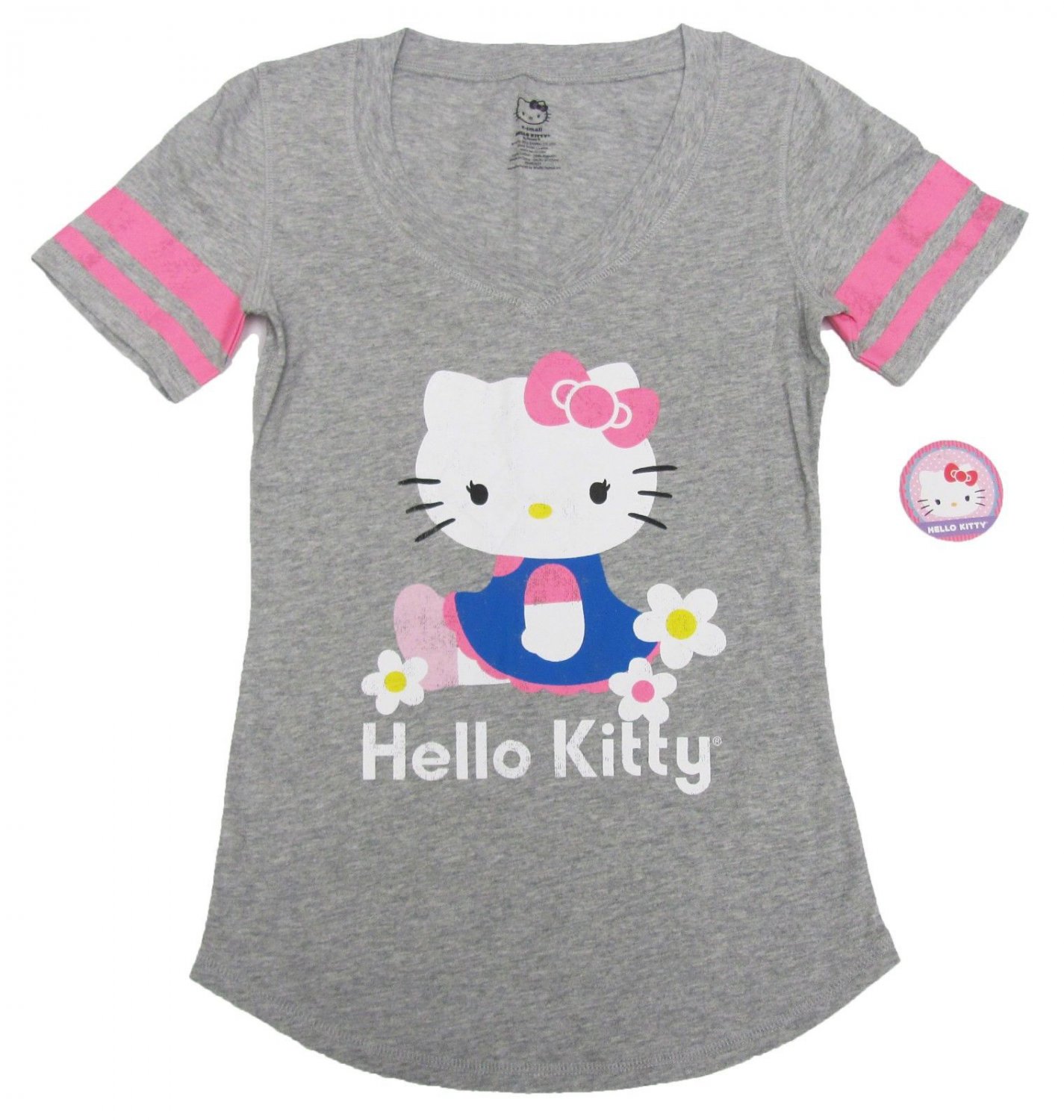 Hello Kitty Juniors XS V-neck Vintage Sport Tee Shirt Heather Gray ...