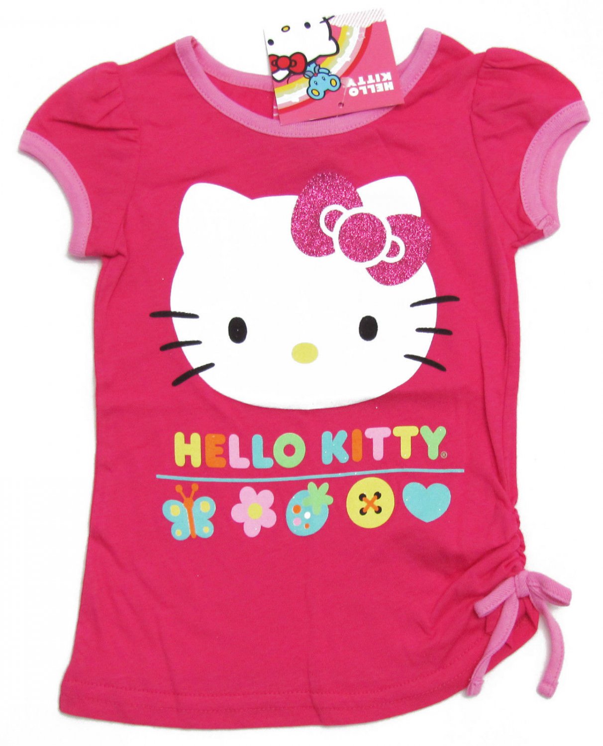Hello Kitty Girls 2T Garden Tee Shirt Dark Pink Shirred T-shirt Toddler ...