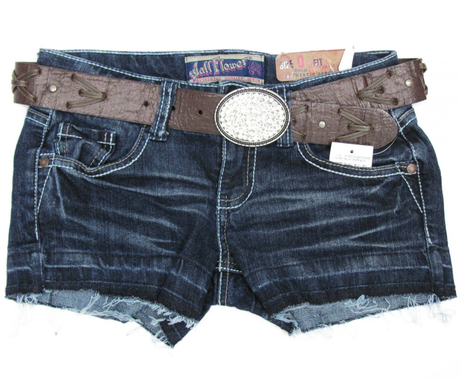 Walllfower Juniors Size 0 Blue Jean Shorts with Faux Leather Brown Belt
