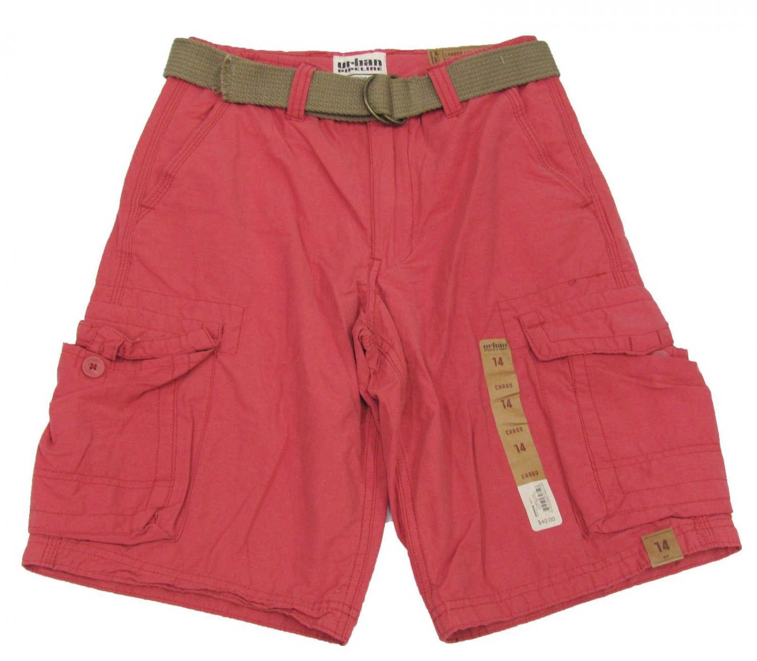 Urban Pipeline Boys Size 14 Muted Red Cargo Shorts with Belt Youth ...