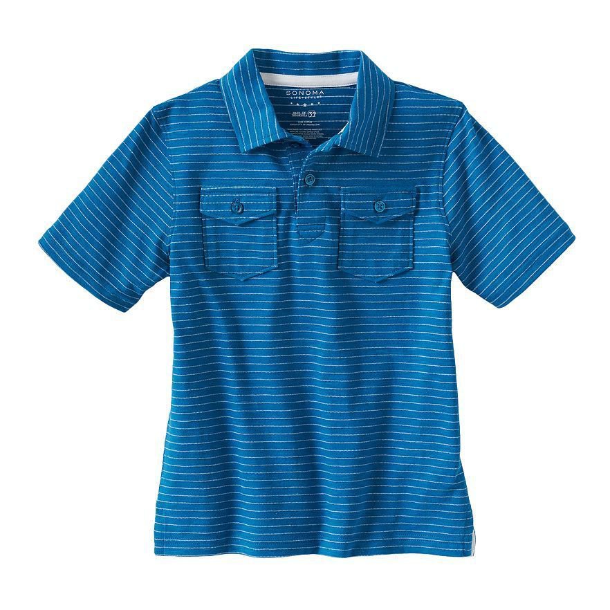 Sonoma Life and Style Boys size 5-6 Blue Stripe Polo Shirt Short Sleeve Kids New
