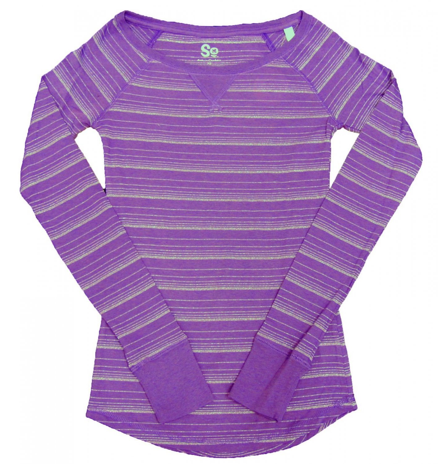 SO Juniors M Purple Stripe Raglan Tee Shirt Long Sleeve Medium New