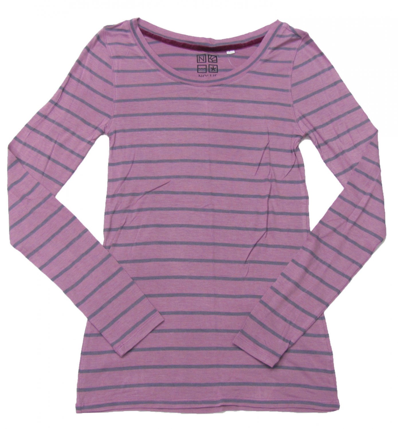 Nollie Juniors M Purple Stripe Long Sleeve Tee Shirt Super Soft Knit Medium New