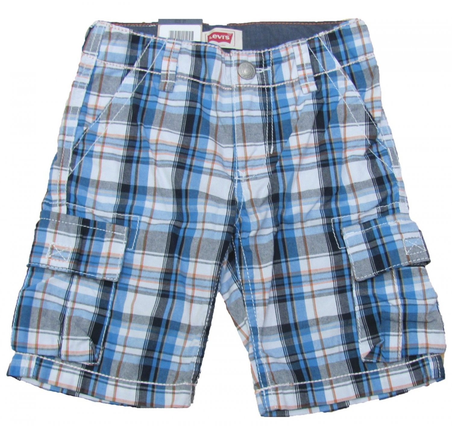 Levis Boys size 7 Blue Plaid Cargo Shorts with Adjustable Waist New ...