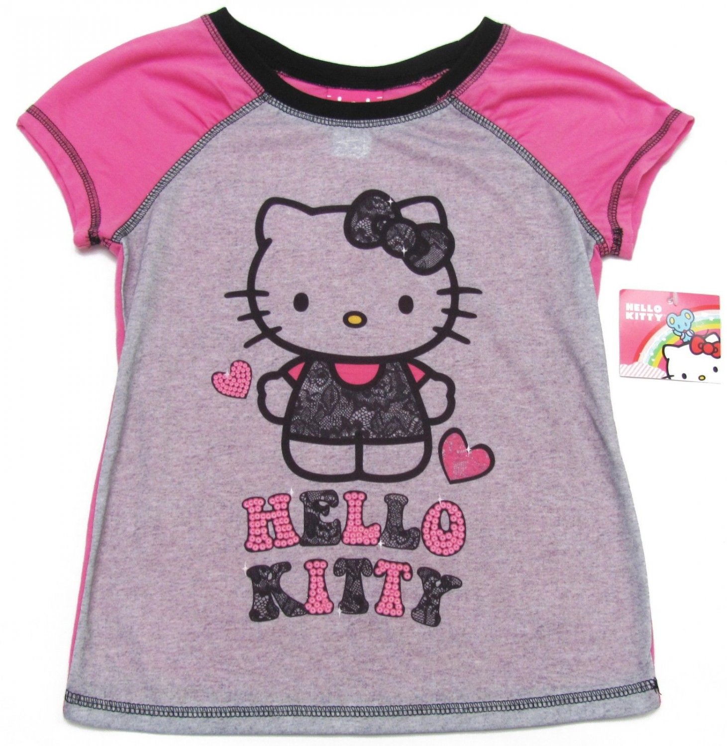 Hello Kitty Girls Size 8 Gray and Pink Pajama T-shirt Sleepwear Tee ...