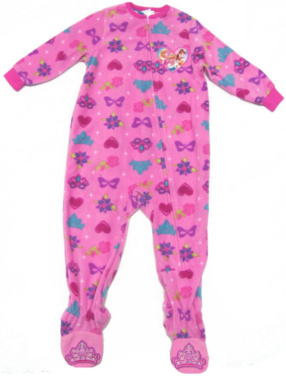 Disney Princess Girls 2T Pink Footie Pajamas Footed Fleece Sleeper One