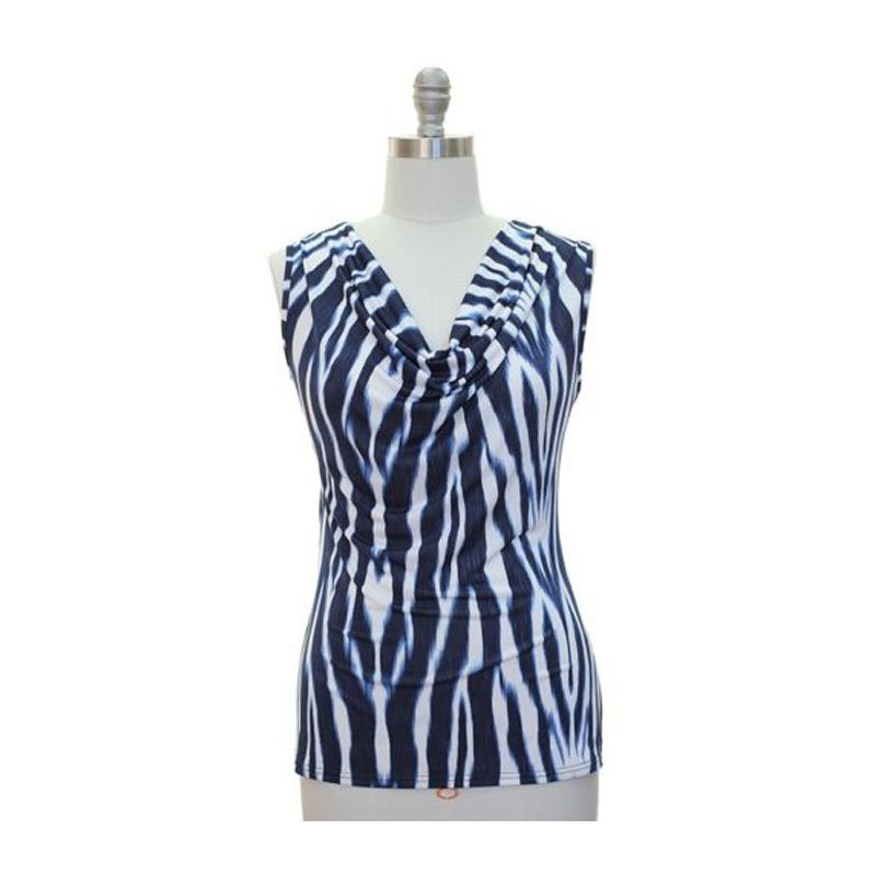 jon & anna L Blue Cowl Neck Top Womens Zebra Print Sleeveless Blouse Shirt New 5528