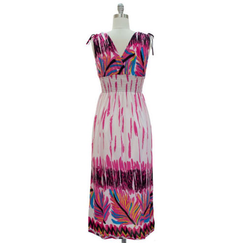 jon & anna Maxi Dress L Pink White Shoulder Tie V-neck Sleeveless Long 7091