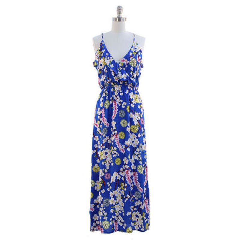 jon & anna S Cherry Blossom Maxi Dress with Ruffled Neckline Blue ...