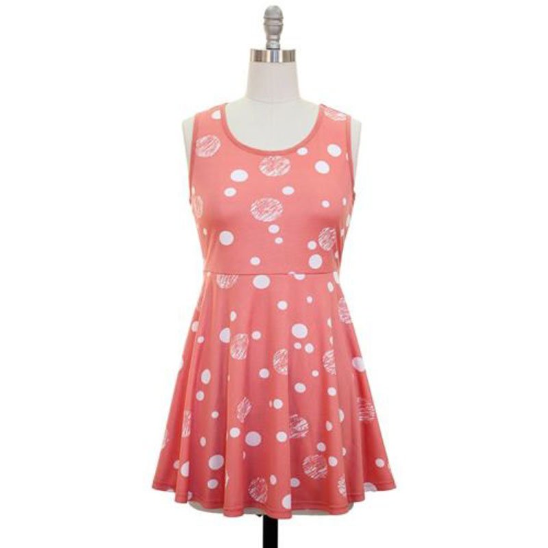 jon & anna Peplum Shirt L Sleeveless Polka Dot Peach Pink Mini Length Juniors 8824 New