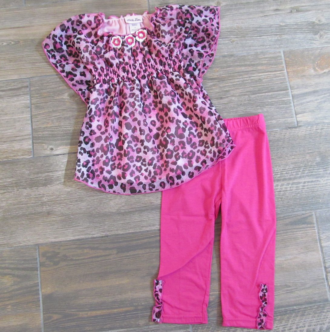 Little Lass 2-Piece Set Pink Leopard Print Dolman Shirt Leggings Girls 2T New