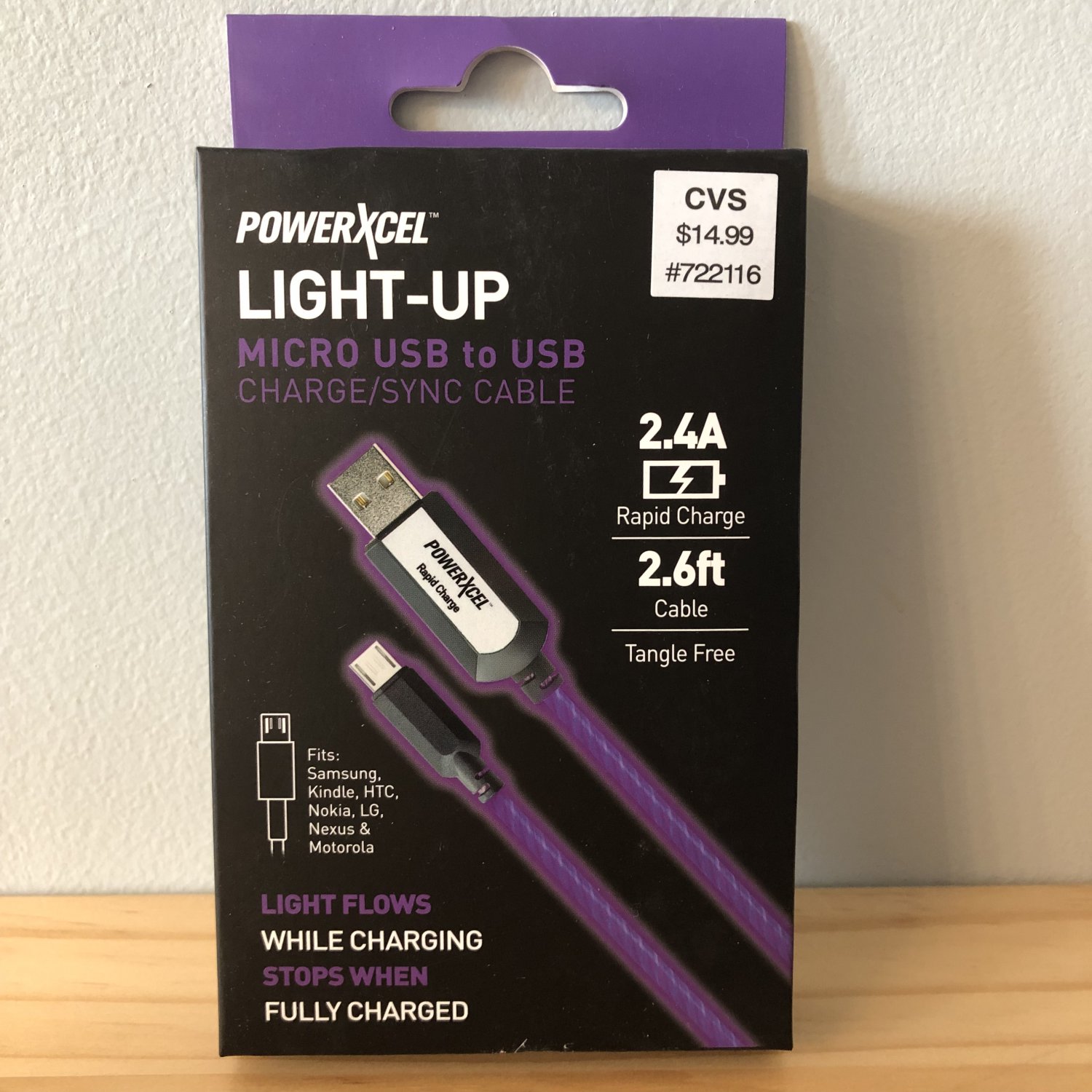 PowerXcel Light Up Micro USB to USB charge sync cable