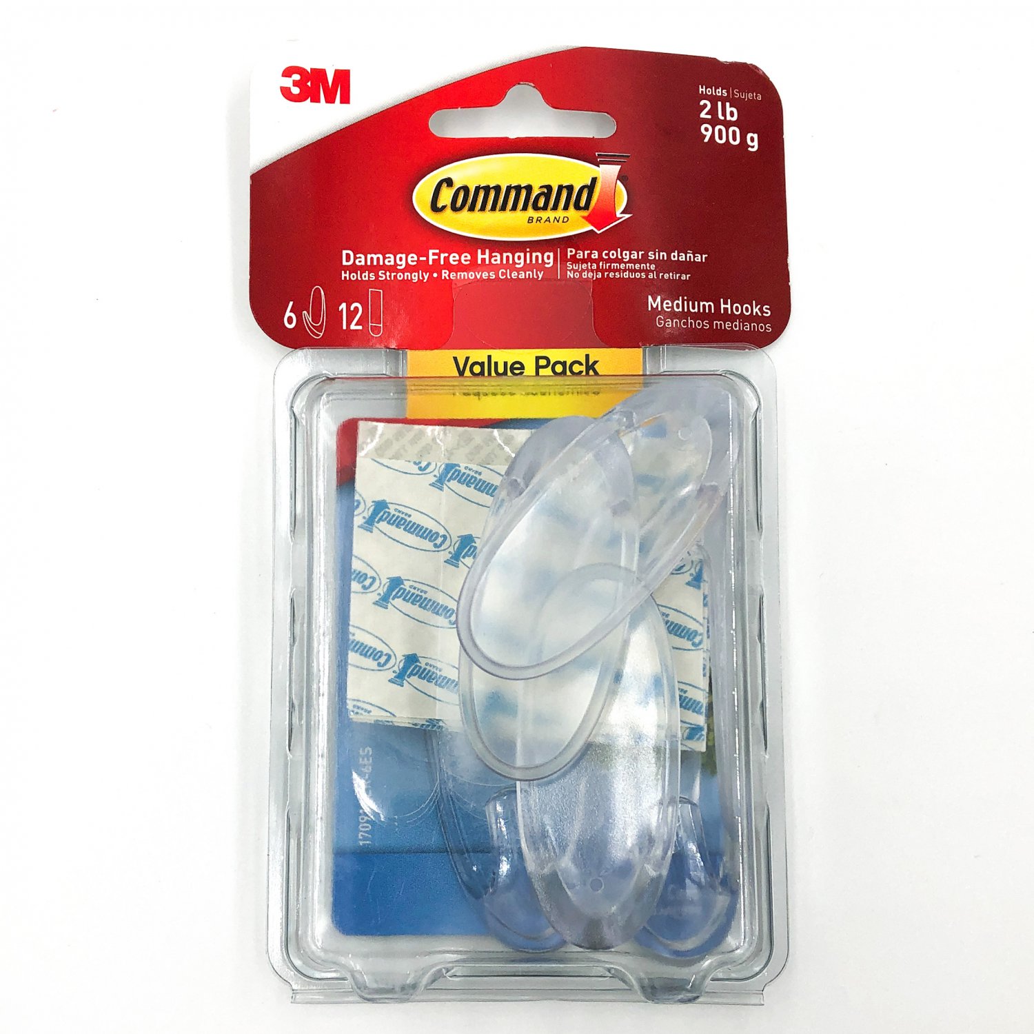 3M Command Hooks Medium Clear 6Ct Value Pack