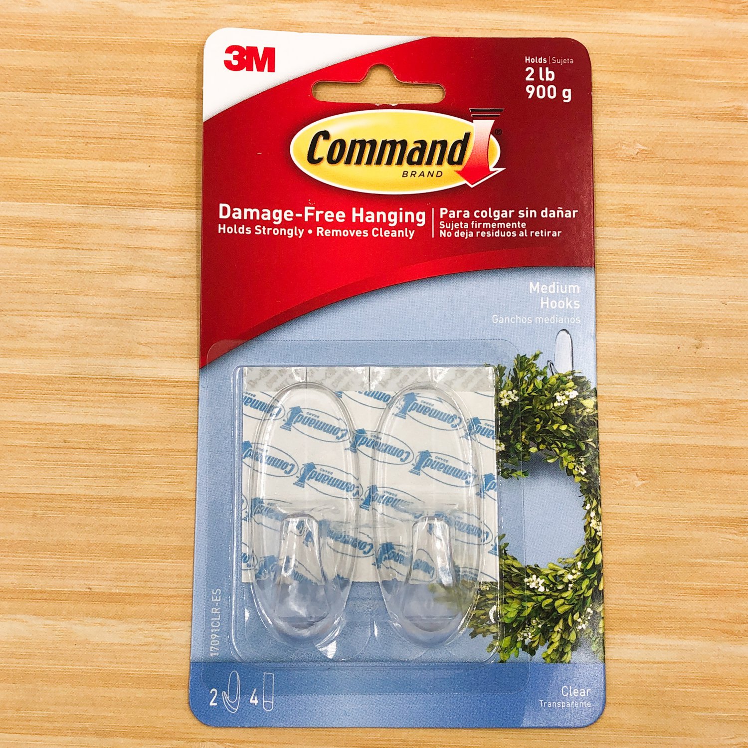3M Command Hooks Medium Clear 2Ct