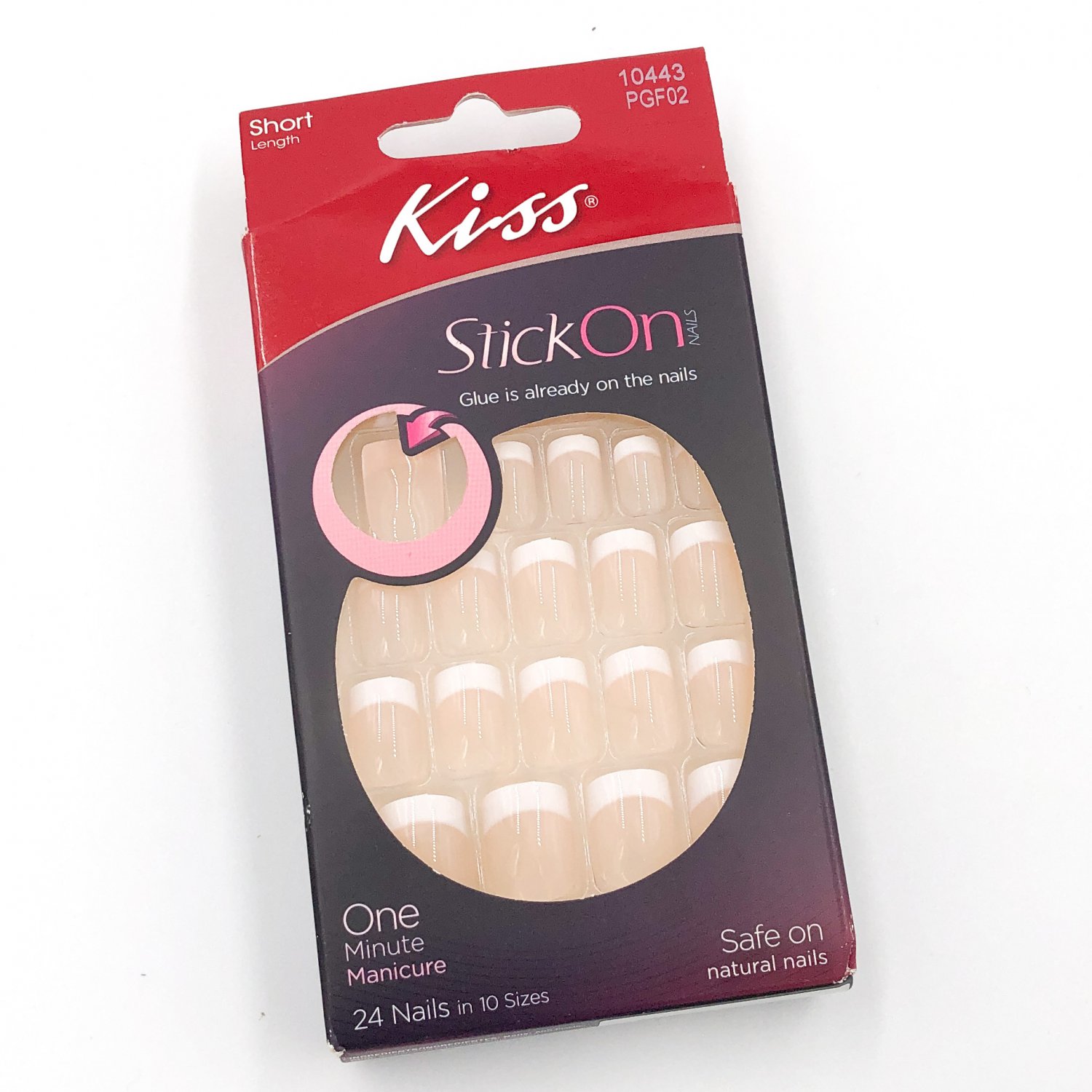 Kiss Stick On Nail Kit 10443 Short French Manicure Press-On Fake Nails