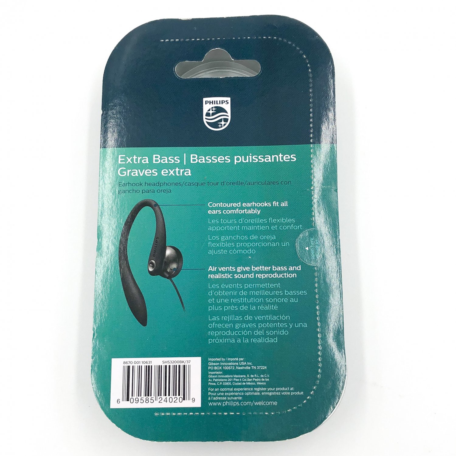 Philips Extra Bass Earhook Headphones Black