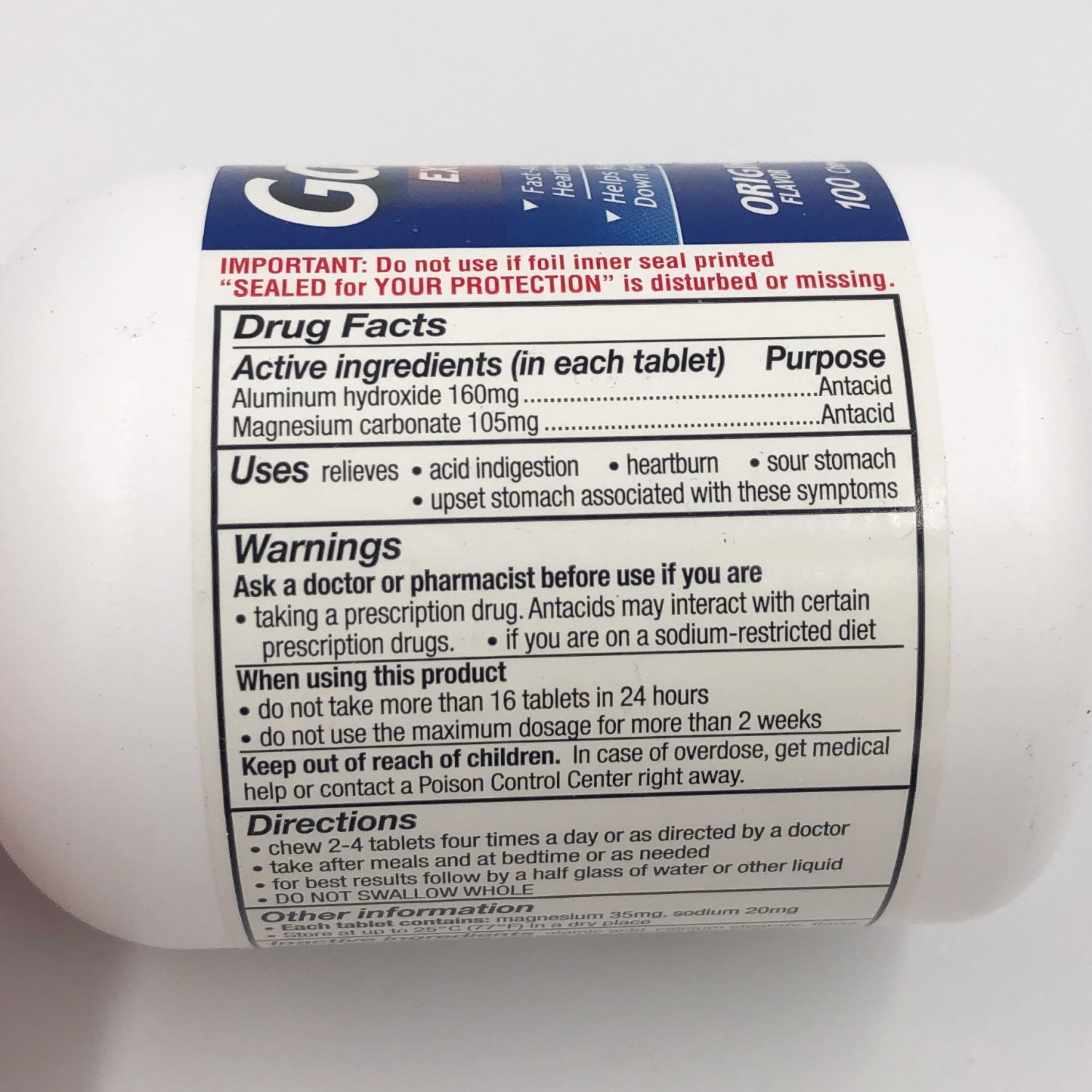 Gaviscon Extra Strength Antacid Chewable Tablets Original 100 Ct