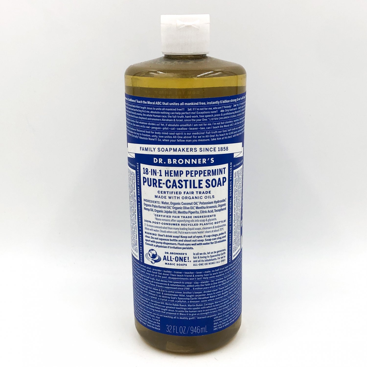 Dr Bronners 18in1 Hemp Peppermint PureCastille Soap 32 oz