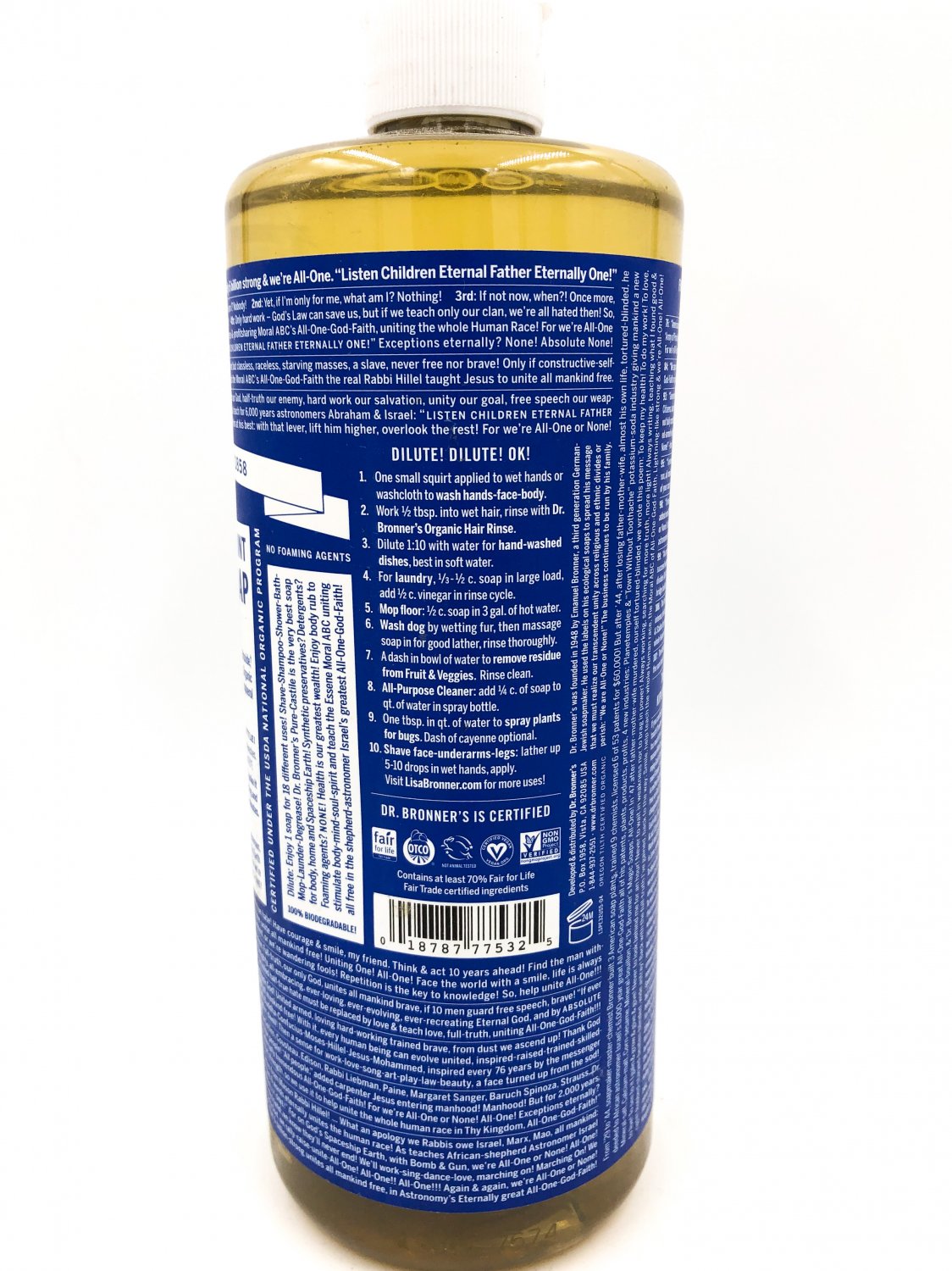 Dr Bronners 18in1 Hemp Peppermint PureCastille Soap 32 oz
