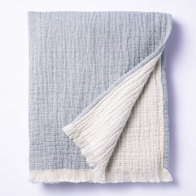 Threshold Studio McGee Reversible Gauze Throw Blanket Grey/Cream