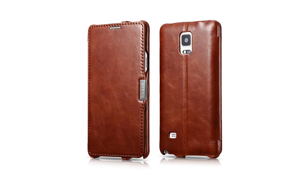 ICARER Genuine Leather Vintage Flip Folio Case for Samsung Galaxy Note 4 (Brown)