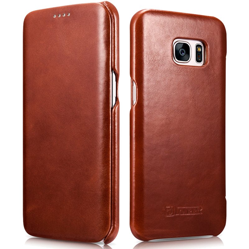 ICARER Genuine Leather Vintage Magnetic Closure Flip Case for Samsung Galaxy S7 Edge (Brown)