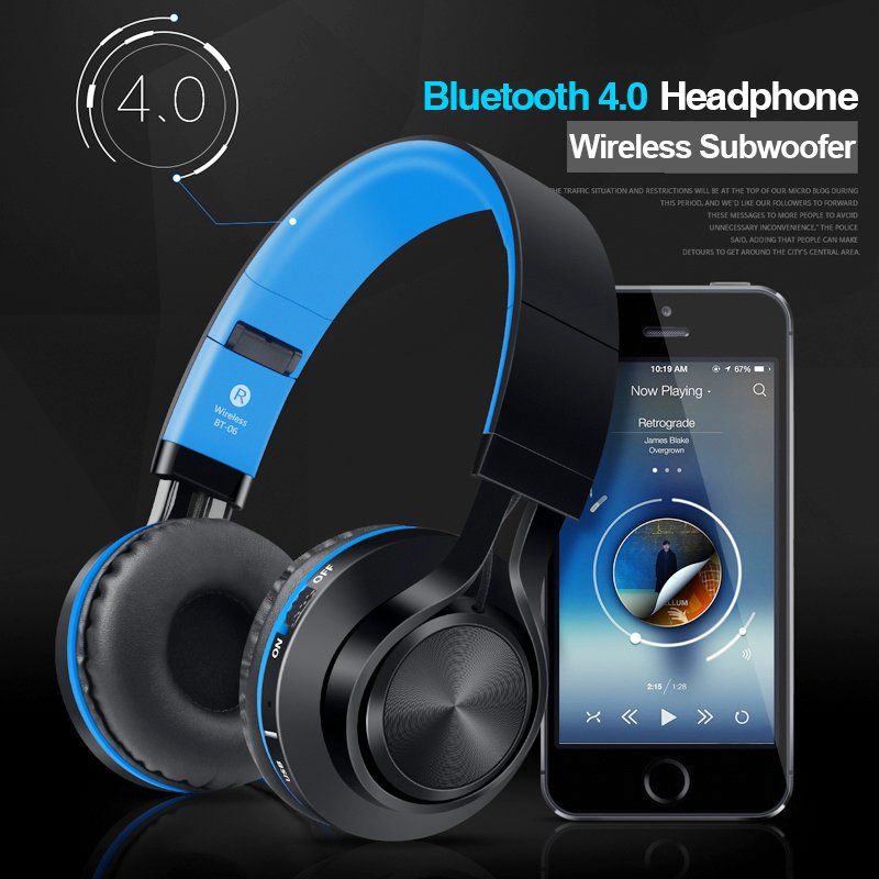 Picun BT-06 Wireless Subwoofer Over-Ear Bluetooth HeadPhone (Blue)