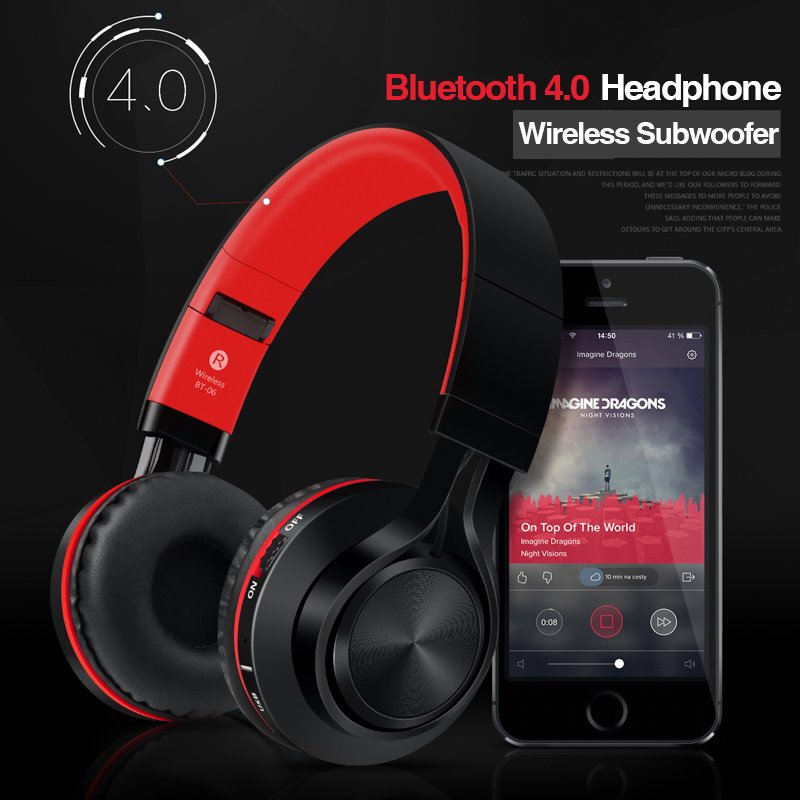 Picun BT-06 Wireless Subwoofer Over-Ear Bluetooth HeadPhone (Red)
