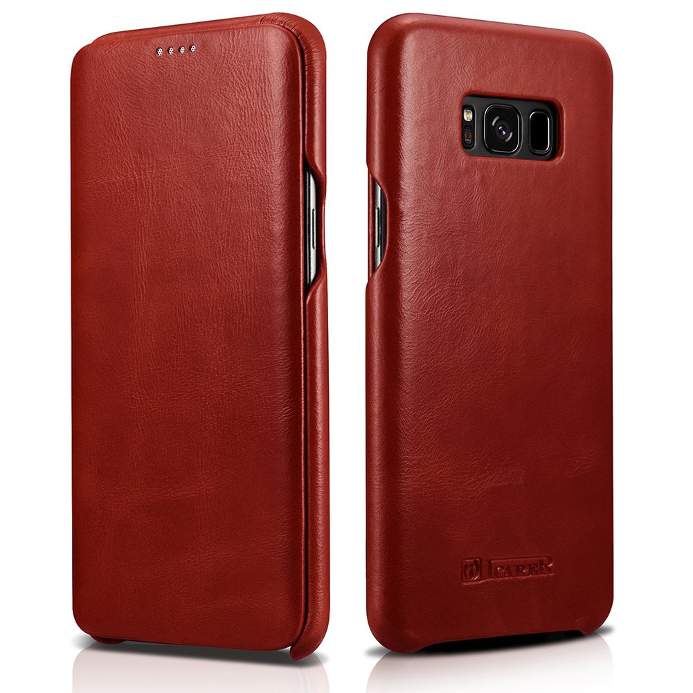 Icarercase Samsung Galaxy S8 Plus 62 Genuine Leather Folio Flip Vintage Curved Edge Case Red