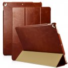 iPad Pro 12.9 2017 Genuine Leather Vintage Tri-folding Wake/ Sleep & Kickstand Folio Flip Case Brown