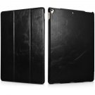 iPad Pro 12.9 2017 Genuine Leather Vintage Tri-folding Wake/ Sleep & Kickstand Folio Flip Case Black