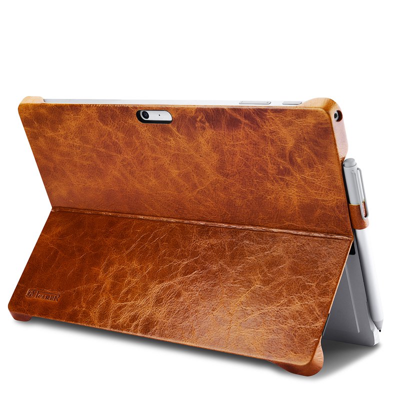 Microsoft Surface Pro 7/ 6/ 5/ Pro 4 Genuine Leather Oil Wax Vintage Stand Back Cover Case brown