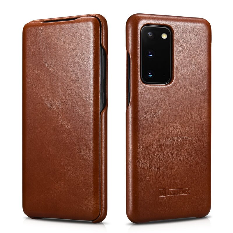 iCarer Samsung Galaxy S20 6.2" Vintage Series Genuine Leather Folio Flip Case -Brown