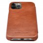iCarer iPhone 12 Pro 6.1" Genuine Leather Vintage Full Coverage Curved Edge Folio Flip Case -Brown