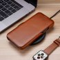 iCarer iPhone 12 Pro 6.1" Genuine Leather Vintage Full Coverage Curved Edge Folio Flip Case -Brown