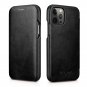 iCarer iPhone 12 Pro 6.1" Genuine Leather Vintage Full Coverage Curved Edge Folio Flip Case -Black