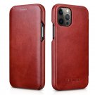 iCarer iPhone 12 Pro 6.1" Genuine Leather Vintage Full Coverage Curved Edge Folio Flip Case -Red