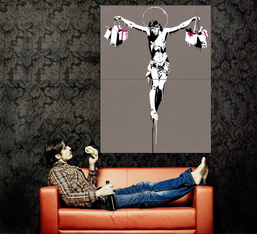 Jesus Christ Shopping Banksy Graffiti Street Art Huge 47x35 Print POSTER